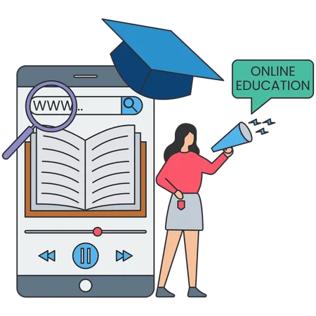 Woman doing online education promotion  Illustration