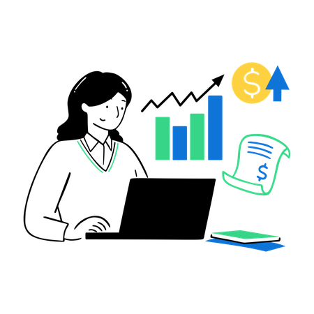 Woman doing online Financial Analysis  Illustration