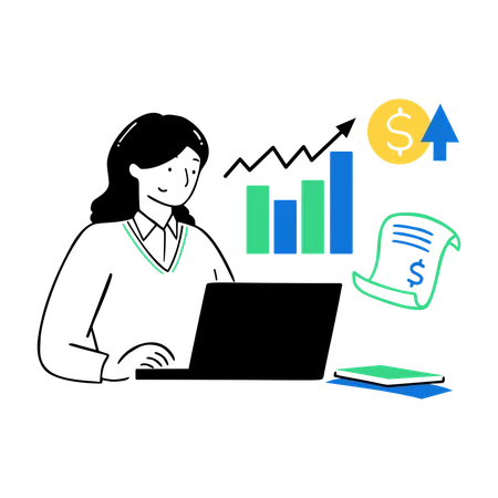 Woman doing online Financial Analysis  Illustration