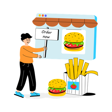 Woman Doing Online Food Order  Illustration