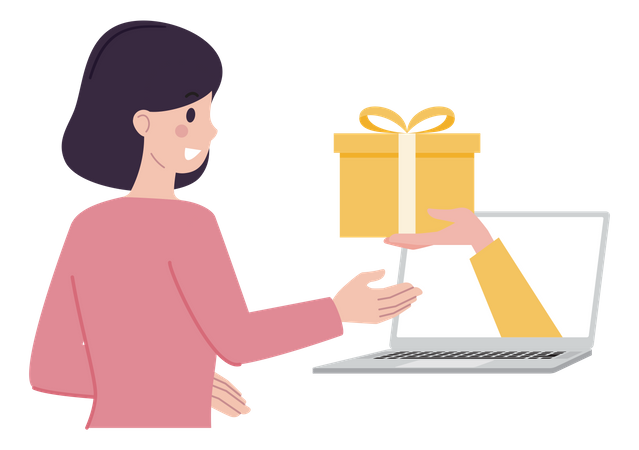 Woman doing online gift shopping Illustration