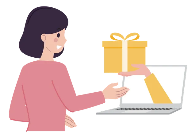 Woman doing online gift shopping  Illustration