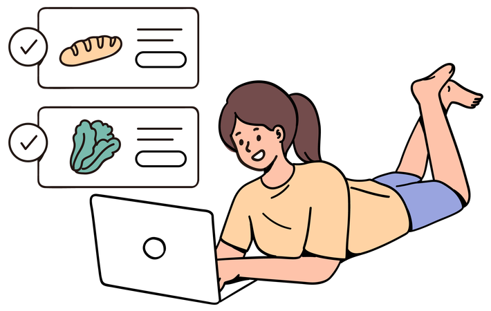 Woman doing online grocery shopping  Illustration