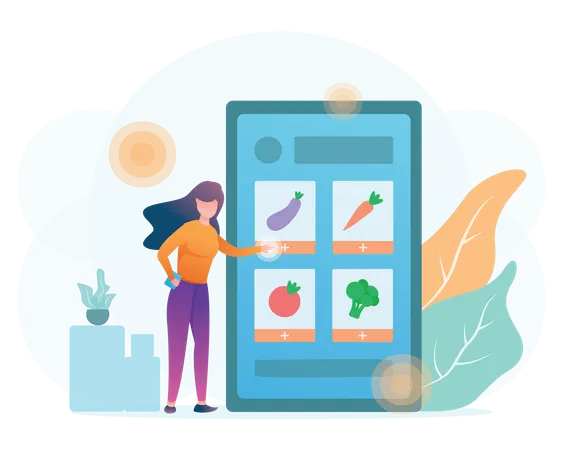 Woman doing online Grocery Shopping  Illustration