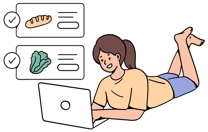 Woman doing online grocery shopping  Illustration