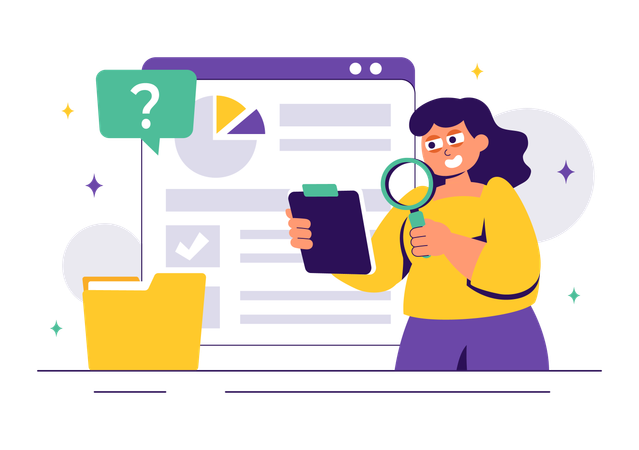 Woman doing online investigation  Illustration