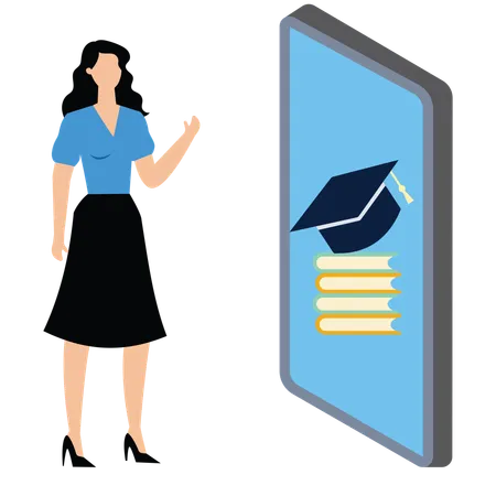 Woman doing online learning  Illustration