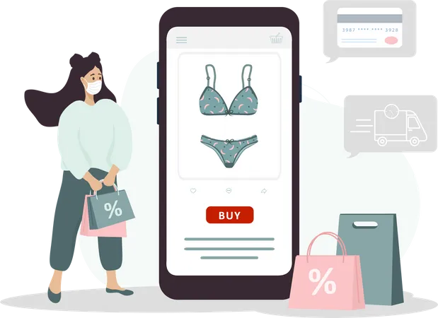 Woman doing online lingerie shopping Illustration
