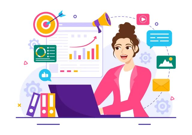 Digital Online Marketing Vector Illustration With Business Analysis Content Strategy Ad Targeting And Management In Flat Cartoon Background Illustration