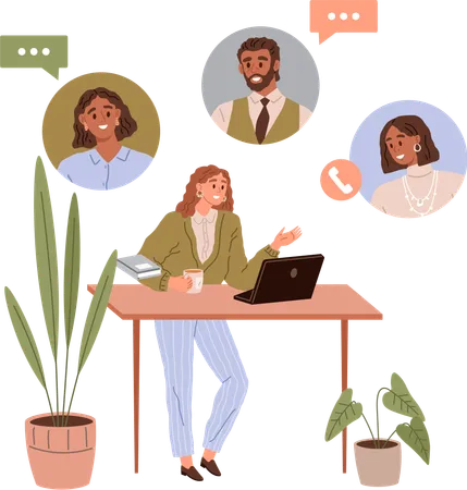 Woman doing online meeting  Illustration