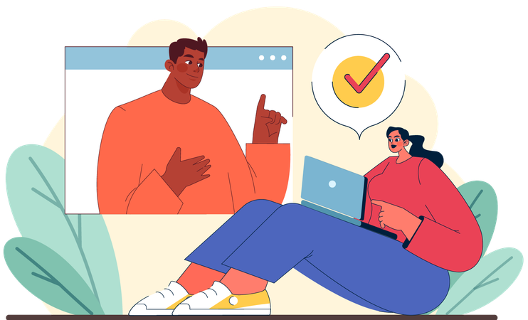 Woman doing online meeting with man  일러스트레이션
