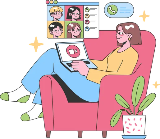 Woman doing online meeting with team  Illustration