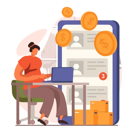 Woman doing online money transfer  Illustration