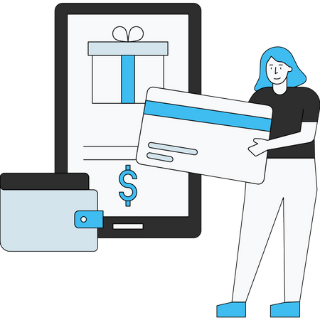 Woman doing online payment for shopping  Illustration