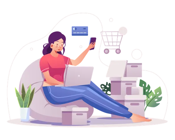 Woman doing online payment for shopping  Illustration