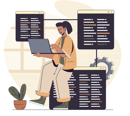 Woman doing online programming  Illustration