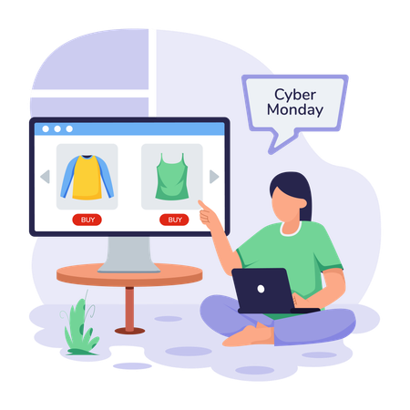 Woman doing online purchase of dress  Illustration