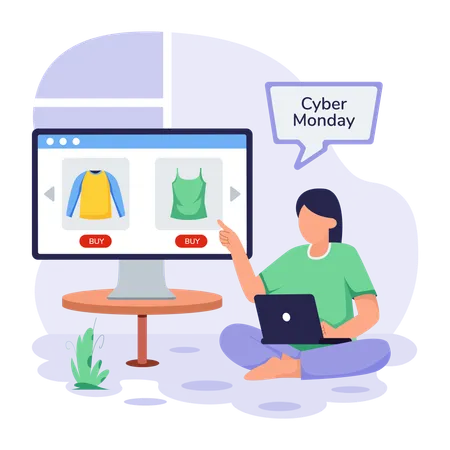 Woman doing online purchase of dress  Illustration