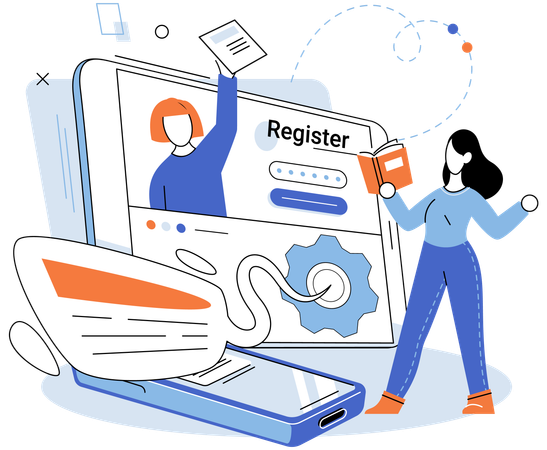Woman doing online registration  Illustration