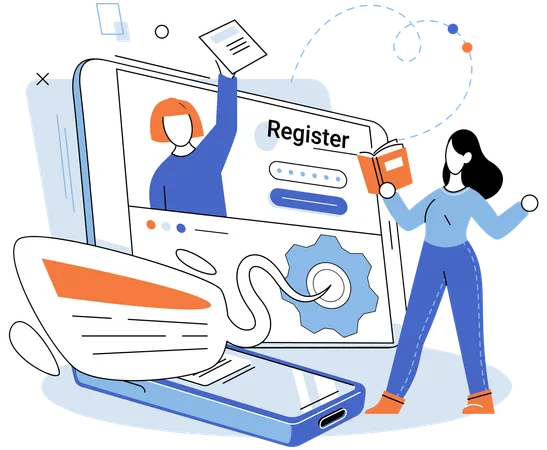 Woman doing online registration  Illustration