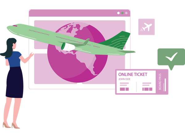 Woman doing online reservation  Illustration