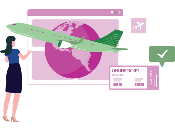 Woman doing online reservation  Illustration