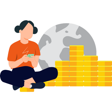 Woman doing Online saving  Illustration