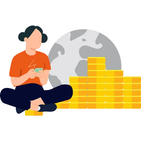 Woman doing Online saving  Illustration