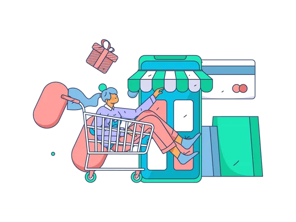 Woman doing online shopping  Illustration