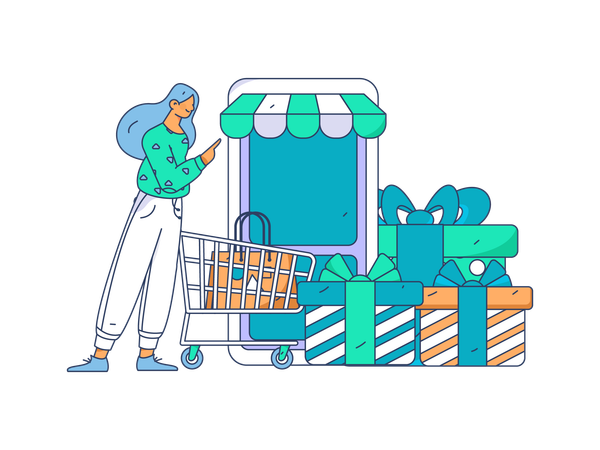 Woman doing online shopping  イラスト