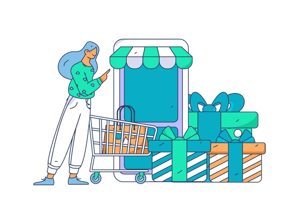 Woman doing online shopping  イラスト