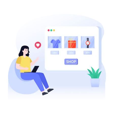 Woman doing Online Shopping  Illustration