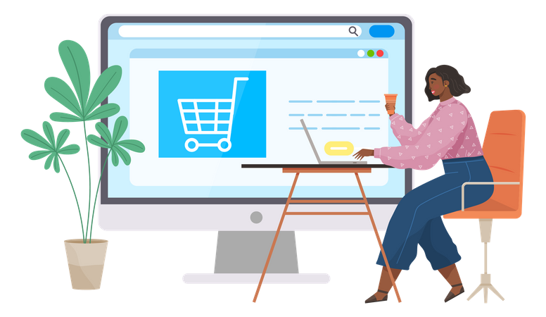 Woman Doing Online Shopping  イラスト