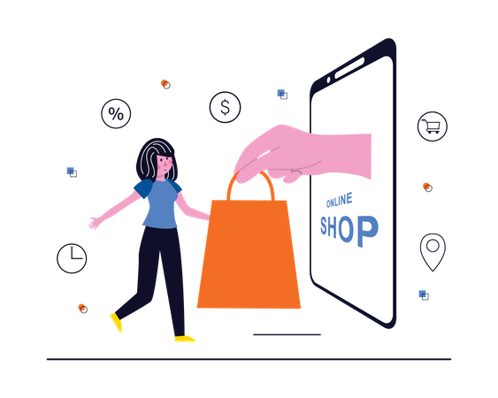 Woman doing online shopping  イラスト