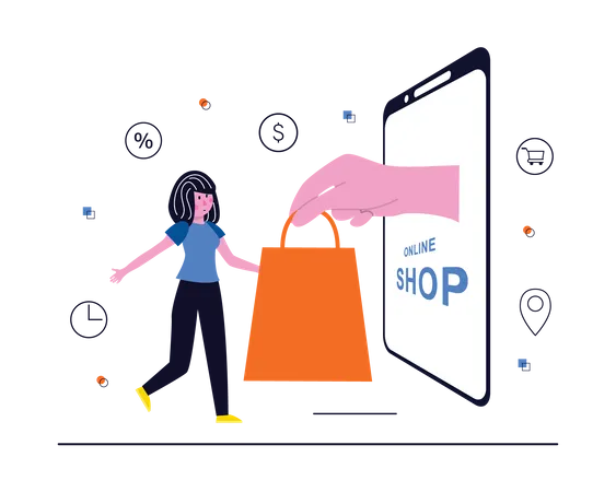 Woman doing online shopping  イラスト