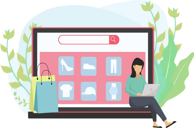 Woman doing online shopping  Illustration