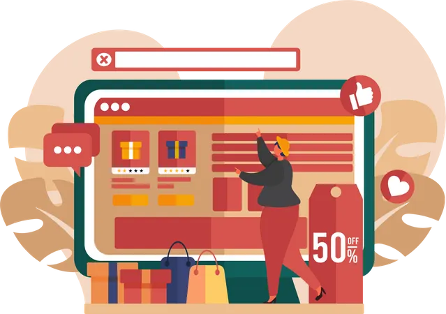 Woman doing online shopping  Illustration