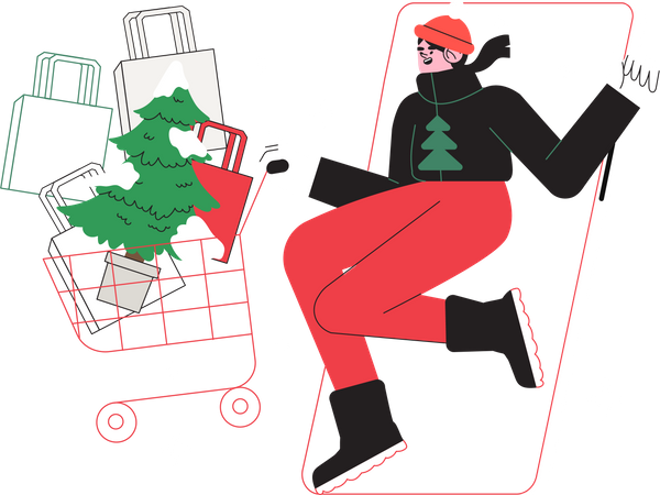 Woman doing online shopping during christmas offer  Illustration