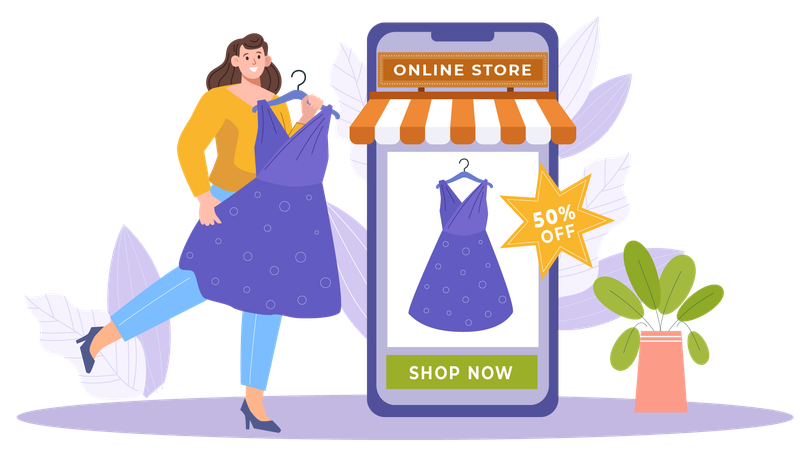 Woman doing online shopping during sale  Illustration