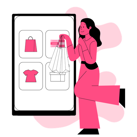 Woman doing Online Shopping Experience  Illustration