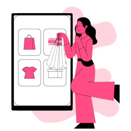 Woman doing Online Shopping Experience  Illustration