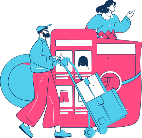 Woman doing online shopping from online store  Illustration