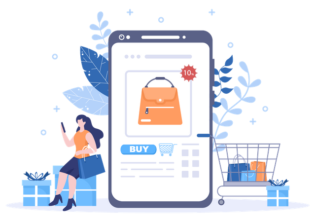 Woman doing online shopping  Illustration