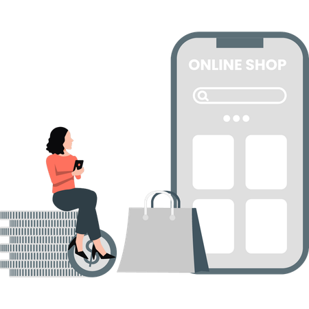 Woman doing online shopping  Illustration