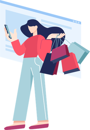 Woman Doing Online Shopping  Illustration