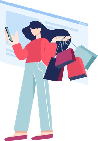 Woman Doing Online Shopping  Illustration