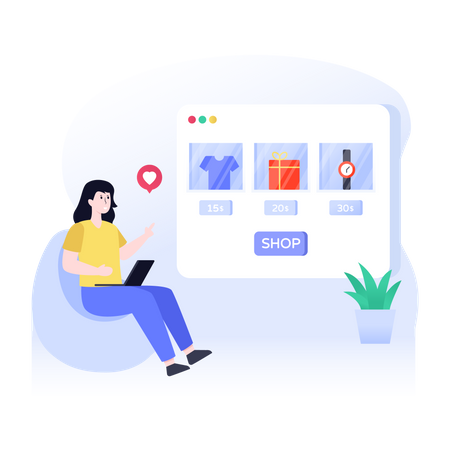 Woman doing Online Shopping  Illustration