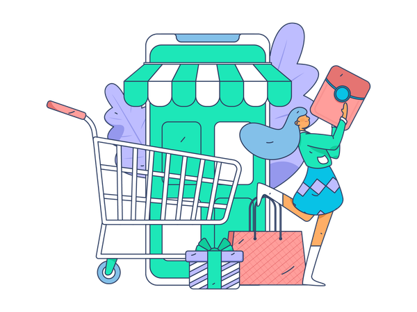 Woman doing online shopping  Illustration