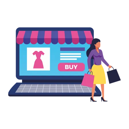 Woman doing online shopping  Illustration