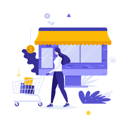 Woman doing online shopping  Illustration